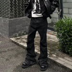 FlowStreet Musta Liimiga Kaetud Boot Cut Meestele ja Naistele Sirged Kotid Vabaaja Laienevad P&uuml;ksid &Uuml;lesuuruses L&otilde;dvad Denim P&uuml;ksid M