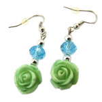 Les Tr&eacute;sors De Lily [P3387] - Boucles Cr&eacute;ateur 'Rosa Romantica' vert bleu argent&eacute; roheline