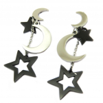 Les Tr&eacute;sors De Lily [P7807] - Boucles cr&eacute;ateur acier 'Lune Etoil&eacute;e' argent&eacute; noir - 43x15 mm must