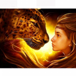 Teemantmaaling Teemanttikandid Teemantmosaiik T&auml;is&uuml;mmargune leopard ja naine 20X30CM