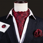 Luksuslikud meeste Paisley Ascot Red Black Cravat Tie Hanky ​​mansetin&ouml;&ouml;bid pulmakohtingu jaoks Barry.Wang AS-0028