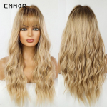 Ombre pruun blond t&uuml;&uuml;pparukas naistele pikkade laineliste juuste t&uuml;&uuml;p Parukad kuumakindlast kiust igap&auml;evaseks Cosplay peol kasutamiseks