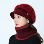 Uus talvine ema nokam&uuml;ts Elegantne Naiste Paks Soe Skullies Gorras Stripes Cap komplekt Lilled Kaunista Kootud Villane M&uuml;ts