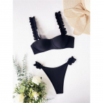 Uus volangidega bikiinid Push Up ujumistrikoo Naiste ujumisriided Naiste kaheosaline bikiinikomplekt rinnahoidjaga ujumiskost&uuml;&uuml;miga ujumisriided. S must