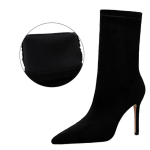 Naiste Euroopa ja Ameerika stiilis mood Lihtne pedik&uuml;&uuml;r Naiste saapad &otilde;hukese kontsaga k&otilde;rge kontsaga seemisnahast terava otsaga &otilde;hukesed l&uuml;hikesed saapad 36 must