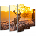 Viieosalise pildiga l&otilde;uendiprint Deer Forest Sunset 100x70 oranž
