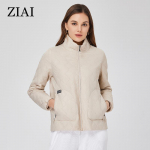 ZIAI Poolhooaja jope naistele L&uuml;hike krae t&otilde;mblukk Mustri teppimine Classic Thin Cotton Naiste kevadmantel ZM-20389 M beež