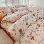 Lillemustriga harjatud kodu voodipesukomplekt Lihtne V&auml;rske Mugav Tekikott koos linakattega Padjap&uuml;&uuml;rid Voodipesu 1.8m 4pcs/sets