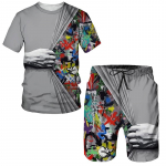 Moekas suvine meeste T-s&auml;rk + l&uuml;hikeste p&uuml;kste komplekt 3D-prindiga 2-osaline spordidress, s&ouml;rkimiskost&uuml;&uuml;m Harajuku Streetwear O-kaelusega dressid meestele 6XL
