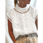 Moodne krae valge pluusid kevadsuvi tikandid Naiste pluus Lady Hallow Out topsid S valge