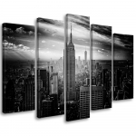 Viieosalise pildiga l&otilde;uendiprint New York City must-valge 100x70 valge/must