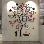 Happy Tree pildiraam Puu 3D kleebis Fotosein Elutuba Magamistuba Soe pildipuu kleebis Loov kodukaunistus XL roosa punane v&auml;rv