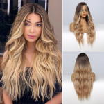 Blond Unicorn s&uuml;nteetiline parukas Ombre Blond Pruunid Pikad Parukad Keskosa Juukse Parukas Igap&auml;evane Naturaalne Laineline Kuumakindel kiud naistele