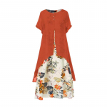 Suvine uus mood Vestidos naiste vabaaja elegantne puuvillane ramjee lapiline prindiga suur all&auml;&auml;r, vaba plusssuuruses Vintage rannamidi kleit M-5XL M punane