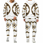 Luksuslik kuldse lilleprintiga meeste 2-osaline riietus, retrobarokkmustriga kapuuts/p&uuml;ksid/komplekt Hip Hop t&auml;navar&otilde;ivad meeste/naiste s&ouml;rkimis&uuml;likond 4XL