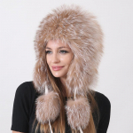 Fox Fur Bomber karusnahast m&uuml;tsid naistele Kohev p&auml;ris karusnahast k&otilde;rvap&uuml;&uuml;dja ​​m&uuml;ts Adjustable(55-60cm)
