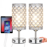 Tomshine Crystal Table &ouml;&ouml;valgusti lambi k&otilde;rval Kaks USB-porti, 3 taset h&auml;mardatav heledus EU Plug