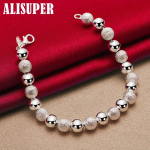 925 h&otilde;bedane sile matt 8 mm helmeketiga k&auml;ev&otilde;ru ehted 20cm