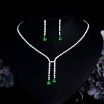 CMM kaunite naiste peoh&otilde;bedad ehted smaragdv&auml;rvi kuubiktsirkooniumoksiid, pikk kaelakee k&otilde;rvar&otilde;ngad, ehete komplekt smaragdroheline