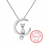 925 h&otilde;bedast kaelakee naistele Moon Kitten Cat kaelakeed ja ripatsid Link Chain Kolye