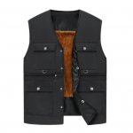 Meeste vest s&uuml;gistalvine soe pl&uuml;&uuml;s vooder Tuulekindel varrukateta V-kaelus 6 taskut n&ouml;&ouml;biga suletav vabaaja &uuml;hev&auml;rviline meeste vesti &uuml;laosa 3XL must