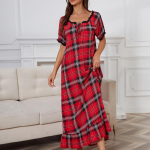 Naiste &ouml;&ouml;s&auml;rgid L&uuml;hikeste varrukatega Ruuduline Pidžaamad &Ouml;&ouml;riided Kodus Magamisruumi riietus Kevadsuvi vabaaja riietuskleit XL