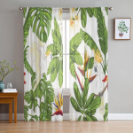 Troopilised taimed Lilled ja linnud L&auml;bipaistvad kardinad magamistuppa Elutoa t&uuml;llkardinad k&ouml;&ouml;giakna jaoks Voile kardinad 135W x 114H(cm)