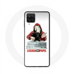 Samsung Galaxy A12 &uuml;mbris la casa de papel mask logo valgel taustal