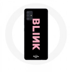 Coque pour Samsung Galaxy A51 Blink Fandom Blackpink Logo Rose Fond Noir