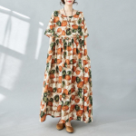 L&uuml;hikeste varrukatega Suures suuruses puuvillased vintage lillelised kleidid naistele, vabad ja pikad suveks