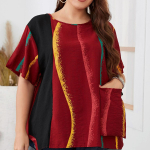 Naiste suvine triibulise mustriga lapitehnikas taskutega moes&auml;rk l&uuml;hikeste varrukatega &uuml;mara kaelusega lahtine slim vabaaja t&ouml;&ouml;les&otilde;idu pluss T-s&auml;rk hingav mugav topp XL punane