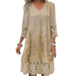 Naiste suvekleit V kaelusega &otilde;&otilde;nsate pitsidega n&ouml;&ouml;bid, kolmveerandvarrukad, tikandid, soliidsed 2XL