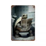 Naljakas vannitoa humoorikas loomade seinakaunistus karu koer tiiger istub tualetis, lugedes plakatit kunsti metallist plekk-tahvel tualett, kodu 20x30cm