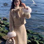 Talvine uus retrokost&uuml;&uuml;m naiste jope poolkeha seelik kaheosaline komplekt vabaaja stiil kvaliteetne mantel Seksikas mantel S