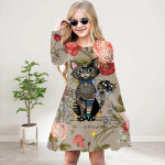 T&uuml;drukutele vabaaja 3D-printidega Suurte silmadega kassi kleit, &uuml;mara kaelusega pikkade varrukatega, printsessi kleit 80 must