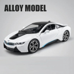 1/22 BMW I8 Super automudeli sulamist survevalatud m&auml;nguasjas&otilde;idukid koos heliga, kerge t&otilde;mbej&otilde;uga, k&otilde;rge simulatsiooniga mudelauto poiste m&auml;nguasjade kingituste kollektsioon valge