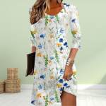 Naiste vabaajakleit S&uuml;gisapelsini v&auml;rvi tantsulilledega prinditud kleidid naistele O-kaelusega l&uuml;hikeste varrukatega kleit plusssuuruses XS roheline