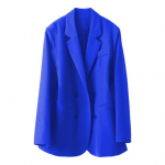 Naiste &uuml;likonnamantel rev, pikkade varrukatega kaherealine kost&uuml;&uuml;mijakk taskutega, &uuml;hev&auml;rviline, vaba istuvusega 3XL kuninglik sinine v&auml;rv