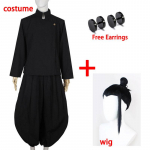 Geto Suguru Cosplay Anime Jujutsu Kaisen Geto Suguru Cosplay Kost&uuml;&uuml;m Must Koolivorm Parukas Kost&uuml;&uuml;m Halloweeni Kost&uuml;&uuml;m meestele L-(Costume+Wig)