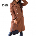 Naiste talvemantel, lahtik&auml;iv kraega, taskud, puhast v&auml;rvi, kaherealine kampsun lahtiselt liibuv mantel Termiline pikkade varrukatega reisimine tutvumiseks talvemantel M pruun