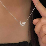 Peen h&otilde;bedase v&auml;rviga Star Moon kaelakee naistele s&uuml;damega tsirkoonist rangluu kett, naise ehted s&uuml;nnip&auml;evakingituse aksessuaarid