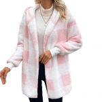 Yousheng Lady Talvemantel Kontrastv&auml;rviline Pleed Prindiga Paks kahepoolne sametkapuutsiga avatud &otilde;mblusega elastsed k&auml;tised lahti Hoida soojas mantel S tumehall v&auml;rv