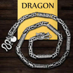 S&uuml;damega nikerdatud draakonipeaga kaelakee, retro meeste kaelakee, domineeriv meeste stiil, kuue tegelase mantra 50cm h&otilde;be