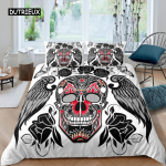 Suhkrukolju Voodipesukomplektid King Beauty Kiss Skull Tekikott Voodikomplekt Boheemlaslik Tr&uuml;kis Must Voodipesu Queen Size Voodipesu EU single(135x200cm) gray