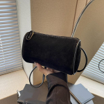 Moodne seemisnahast silindriline kott naistele S&uuml;gis, uus mitmek&uuml;lgne matt tekstuuriga reisikotid Lihtne elegantne &otilde;lakott 20x8x11cm must