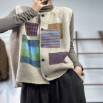 Talvine suur s&uuml;gisene naiste ruuduline varrukateta vest kampsunid kudumine mood &uuml;lisuur vabaaja stiilis avar kampsun One Size khaki