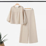 ZANZEA Naiste pluusi ja laia s&auml;&auml;rega p&uuml;ksid vabaaja kaheosalised komplektid 4XL beež