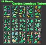 15 Sheets Carton Tatoo Kids Play Temporary Tatoo Sticker for Childrens Body Art Mermaid Sticker Glow Paste on Face Arm