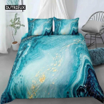 Stiilne Marmorist Tekikott Mikrofliis M&uuml;ndiroheline Kuldne S&auml;ra T&uuml;rkiissinine Voodipesukomplekt Abstraktne Akvamariinsinine Tekikate &Uuml;heinimese Twin T&auml;issuurus 70x133cm 2pcs