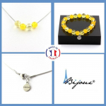 Pierres et Min&eacute;raux. Parure Bracelet Collier perles Agate jaune + Citrine 8 mm. Chaine en Taille personnalisable.